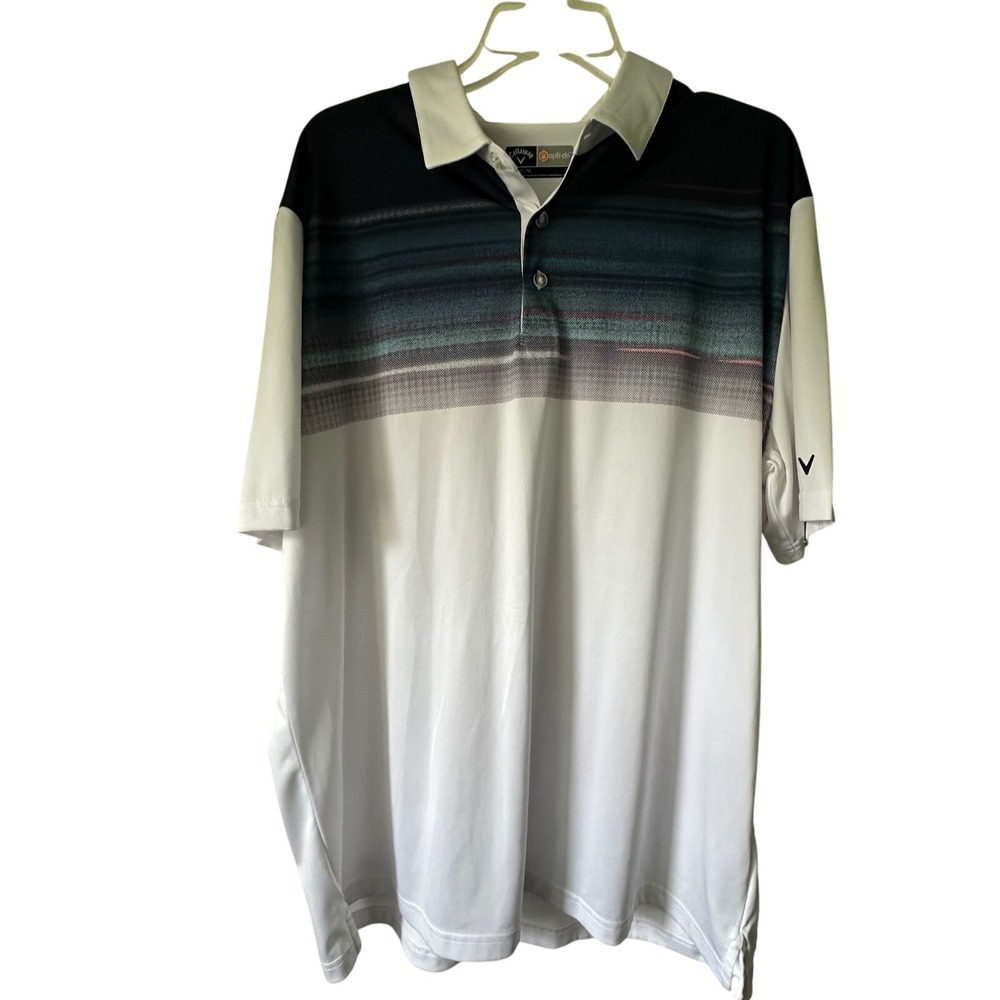Callaway Opti-Dri Mens XL Golf Polo Shirt Striped Print Performance Short Sleeve